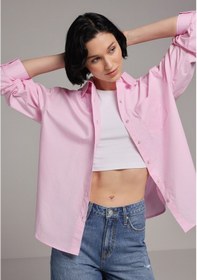 Resim Colin's Colins Boyfriend Fit Shirt Neck Düz Kadın Pembe Uzun Kol Gömlek Cl1080565 Q1.v1 Pın 