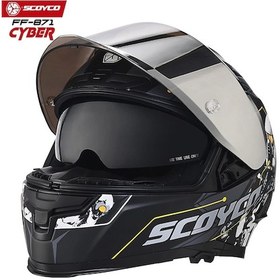 Resim Gri Camlı + Scoyco Ff-871 Cyber Güneş Vizörlü Kapalı Kask Gri - Mat Siyah 