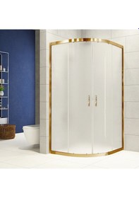 Resim Durul Duşakabin Oval Altın Profil 5mm Buzlu Cam Yükseklik 190 Cm Altın 