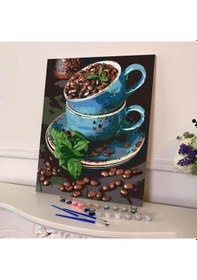 Resim Sayılarla Boyama Seti 40 x 50 CM Tuval Şasesine Gerili Çekirdek Kahve Fincanı 