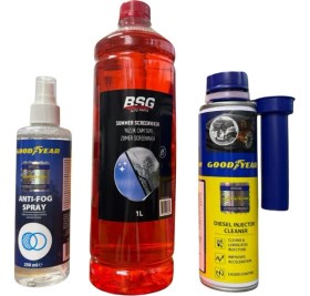 Resim Konsantre Cam Suyu 1 Litre, Dizel Enjektör Temizleyici 300 ml ve Buğu Önleyici Sprey Takım Seti 