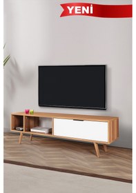 Resim 3644 Venüs 160 Cm Ahşap Ayaklı , Metal Kulplu Tv Ünitesi , Söğüt - Beyaz , Tv Sehpası , Salon Diğer 