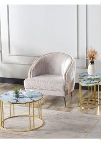 Resim 3 'lü Zigon Ve Orta Beyaz Mermer Cam Gold Ayak Sehpa Takımı 