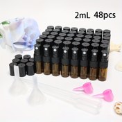 Resim 48 Adet + Ücretsiz Aksesuarlar, Kehribar Sprey Şişeler, Kahverengi Cam Parfüm Dağıtıcılar, Esans, Kokular ve Esansiyel Yağlar için Mini Taşınabilir Yeniden Doldurulabilir Kaplar, Seyahat Gereçleri 