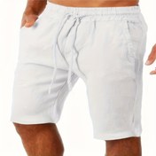Resim Erkek Hafif Keten Şort - Günlük Yaz Plaj ve Golf Şortları, Bağcıklı Bel, Bol Kesim, Katı Bej, Esnemez Kumaş, Açık Hava Aktiviteleri, Tatil ve Günlük Giyim İçin Mükemmel, Tatil Giyim | Bol Kesim Şortlar | Dokuma Kumaş Şortlar 