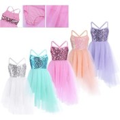 Resim Mor Kızlar Payetli Kaşkorse Bale Tutu Elbise Etekli Leotard Balerin Pırıltılı Dans Giyim Kostümleri Mor 