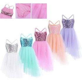 Resim Mor Kızlar Payetli Kaşkorse Bale Tutu Elbise Etekli Leotard Balerin Pırıltılı Dans Giyim Kostümleri Mor 