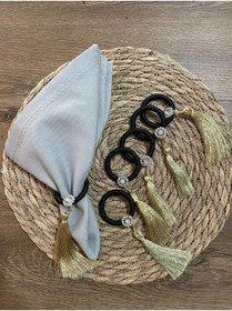 Resim PiyaCraft Siyah Gold Püsküllü Peçete Yüzüğü 6'lı 