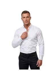 Resim Deepsea Beyaz Slim Fit Likralı Kolay Ütülenebilir Gizli Düğmeli Erkek Gömlek 2602614 