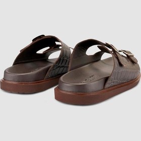 Resim %100 Hakiki Deri Croco Desen Kahverengi Erkek Terlik Kahverengi 