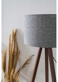 Resim Rivaistanbul Gri Dokulu Silindir Başlık Ahşap Üç Ayaklı Lambader 