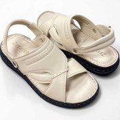 Resim İçi Dışı Hakiki Deri Ortopedik Hac Umre Sandalet Terlik Krem 