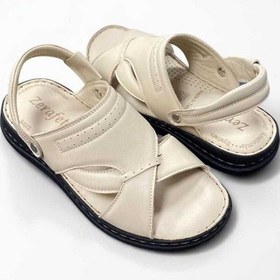 Resim İçi Dışı Hakiki Deri Ortopedik Hac Umre Sandalet Terlik Krem 