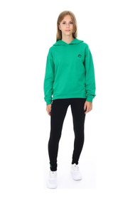 Resim Toontoy Kids Toontoy Kız Çocuk 2'li Takım Baskılı Kapüşonlu Düşük Omuz Sweatshirt & Basic Düz Tayt Çimen Yeşili 
