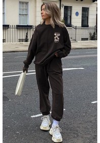 Resim We Are All Eşofman Takımı Sweatshirt Jogger - Baskılı Oversize Bisiklet Yaka Şardonlu Lastik Paça Siyah 