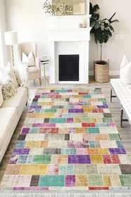 Resim Patchwork Westa Kaymaz Tabanlı Yıkanabilir Antibakteriyel Dijital Baskı Patchwork Halı Kilim, PW-8094A-WST-100X400 