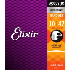 Resim Elixir 11002 Nanoweb 80/20 Bronze Extra Light Akustik Gitar Teli (10-47) 