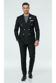 Resim Plus Scorpion Erkek Kruvaze Gold Düğmeli Dokulu Likralı Kumaş Blazer Ceket - Modern Kesim Şık Tasarım 