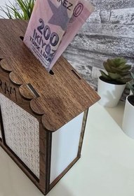Resim Entude Parabox 10.000 TL Ahşap Ev Hedef Kumbarası Birikim Kutusu 