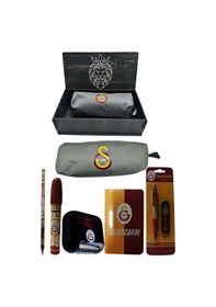 Resim Galatasaray Orjinal Lisanslı Siyah Air Kalemtraş Ahşap Kutulu 6'lı Kırtasiye Seti Gri 
