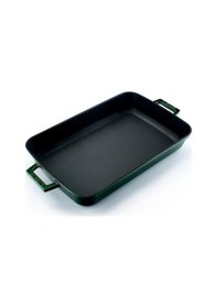 Resim Lava Döküm Ölçü 26x40cm. Dikdörtgen Rosto Ve Fırın Tepsisi Döküm Demir Yekpare Çift Kulplu Premium Serisi - Majolica Yeşil Yeşil 