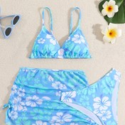 Resim 3 adet Genç Kızlar için Bikini Mayo, Kapak Etekli Yüzme Kıyafeti, Çocuklar Sevimli Çiçek Desenli Mayo Moda Hawai Stili Plaj Giyimi Hızlı Kuruyan Plaj Yüzme Kostümü 13-16 Yaş 