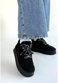 Resim Muden Siyah Süet Bağcıklı Bot Göründüğü Gibi 