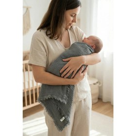 Resim Hamur Bebek 4 Katlı Müslin Pike Örtü %100 Pamuk 2'li Ağız Bezi Hediyeli Yenidoğan 85x100 Battaniye Gri 