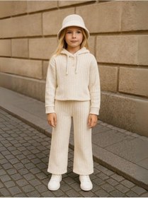 Resim Zekids Kız Çocuk Pamuklu Dokulu Kumaş Pantolon-16224 Krem 