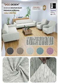 Resim Jakarlı 3 3 1 1 Taş-gri Lastikli Kanepe Örtüsü Lastikli Koltuk Örtüsü Koltuk Kılıfı Takımı Krem 180x220 