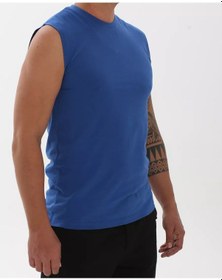 Resim Laradı Kısa Kollu Yazlık Pamuklu Spor Atlet. 111180387 Mavi 