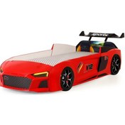 Resim Kırmızı Arabalı Yatak V12 Audi Işıklı Full Plastik 