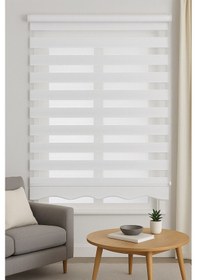 Resim Geniş Pliseli Etek Dilimli Ekru Beyaz Zebra Stor Güneşlik Perde Beyaz 