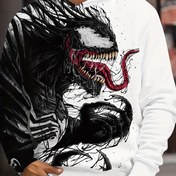 Resim Marvel Venom 3D Baskı Kapüşonlu Ceket Erkekler İçin - Siyah ve Beyaz Grafik Tasarım, Rahat Günlük Kazak Uzun Kollu, Açık Hava Sporları ve Günlük Giyim İçin Mükemmel, Rahat Giyim | Dinamik Grafik Kapüşonlu | Esnek Kumaş Kapüşonlu 