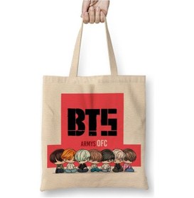 Resim Toyaso Bts Bt21 Army Beyaz Bez Çanta Uzun Saplı Alışveriş Çantası Plaj Çantası Beyaz 