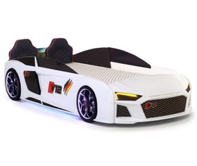 Resim AUDİ FULL LEDLİ KUMANDALI VE MÜZİKLİ ARABALI YATAK, BEYAZ 