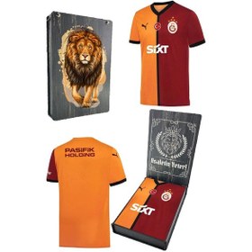 Resim Galatasaray 2024/25 Sarı Kırmızı 5 Yıldızlı Taraftar Forma Aslan Baskılı Hediyelik Ahşap Kutulu Kırmızı - Beyaz 