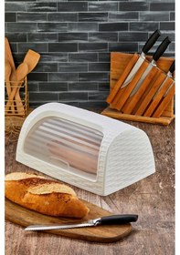Resim Ekmeklik Sürgü Kapaklı Ekmek Saklama Kutusu Saklama Kabı Beyaz 