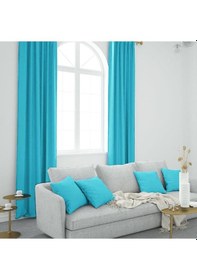 Resim Turkuaz Ada Fon Perde Normal Pile 1'e 2,5 Pile-turkuaz Turkuaz 