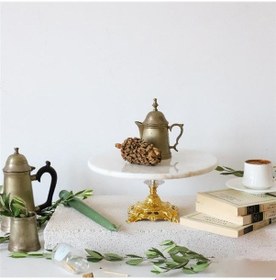 Resim Akayev Mermer Beyaz 25 Cm Altın Barok Ayak Sunum Tabağı 