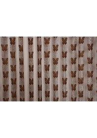 Resim Kelebek Model Acı Kahve Renk Ip Perde Hazır Düğmeleri Dikilmiş I Kahverengi 