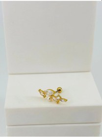 Resim Zirkon Taşlı Uç Kısmı : Pirinç Kıkırdak Bar Uzunluğu : 6 Mm / Bar Kalınlığı 0.8 Mm / Top Boyu 3 Mm - Pt0069-1 Altın 