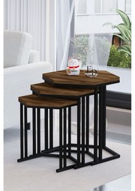 Resim Tokyo 3'lü Zigon Sehpa Siyah Metal - Barok Tabla 