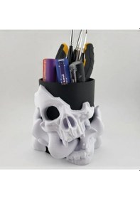 Resim Kalemlik - Kafatası Tasarım 12 Cm, Pla Malzeme 3d Yazıcı Baskı 