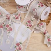 Resim 2 Metre Pembe Çiçek Nakışlı Bej Dantel Kenarlık El Sanatları Çiçek Polyester Dantel Kumaş Çiçekli Aplike Süslemeli Dantel Kurdele 