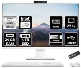 Resim ASUS V470 i5 13420H 32GB 256GB SSD 27" FHD 100Hz FDOS All in One Bilgisayar Beyaz & PER4 USB Bellek 