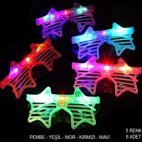 Resim Işıklı Yıldız Şekilli LED Parti Gözlüğü 5 Renk 6’lı Set 