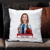 Resim En Başarılı Kadın Acil Servis Doktoru Karikatürlü Yastık 