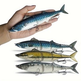 Resim 1 adet Gerçekçi 8 İnç/55g Çok Segmentli Balıkçılık Yemi, Dayanıklı ABS Plastikten Yapılmış Canlı Tasarım ve Üçlü Kanca - Karışık Renklerde Büyük Deniz Balıkçılığı Yemi, Balıkçılık Ekipmanı 