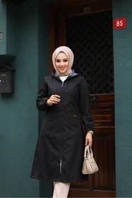 Resim Vibeys Collection Siyah İçi Çizgili Ve Kapüşonlu Su Geçirmez Kadın Trençkot 